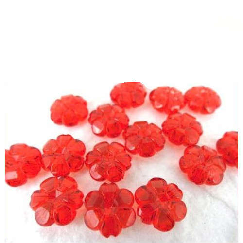 Translucent Dark Red Acrylic Flower Beads 10mm