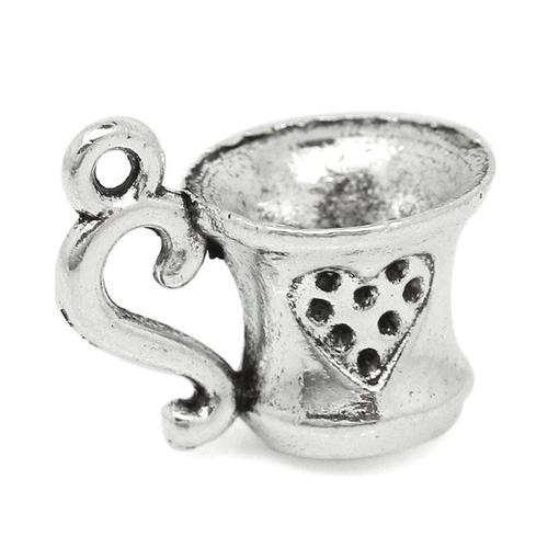 Charms, Metal Alloy Charms, Silver Coffee Cup Charms, 13mm (Loose)
