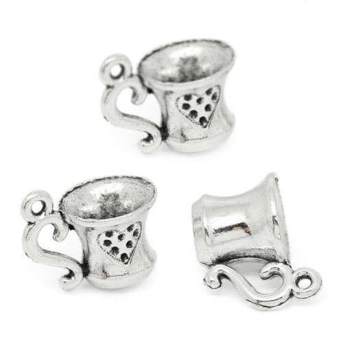 Charms, Metal Alloy Charms, Silver Coffee Cup Charms, 13mm (Loose)