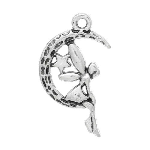 Charms,Tibetan Silver Charms, Fairy And Moon Fairy Tale Charms, 25mm (Loose)