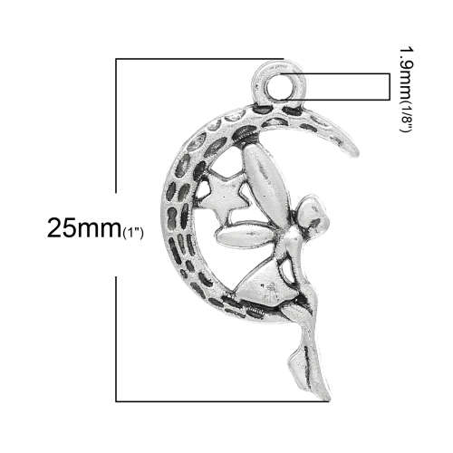 Charms,Tibetan Silver Charms, Fairy And Moon Fairy Tale Charms, 25mm (Loose)