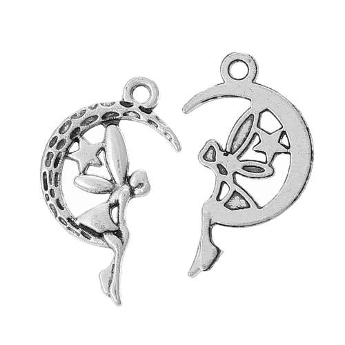 Charms,Tibetan Silver Charms, Fairy And Moon Fairy Tale Charms, 25mm (Loose)
