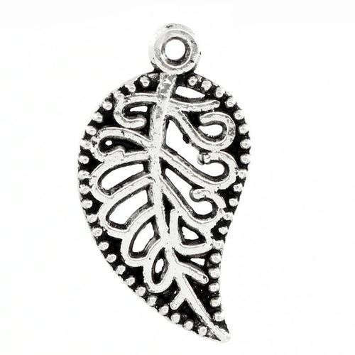 Charms, Antique Silver Metal Filigree Leaf Charms, 18mm (5Pcs)