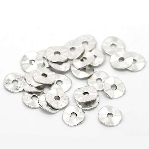 Beads, Spacer Beads, Silver Tone Round Wavy Metal Spacer Beads, 9mm (Loose)