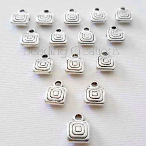 Findings, Bails, Antique Silver Square Engraved Bails, 8mm (Loose)