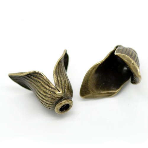 Bead Caps, Antique Bronze, Two Petal, Lily Flower, 12mm (2Pcs)