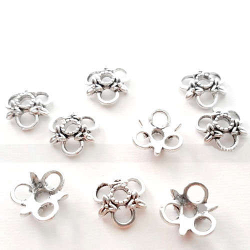 Bead Caps, Antique Silver 3 Petal Flower Fancy Bead Caps, 15mm (4Pcs)