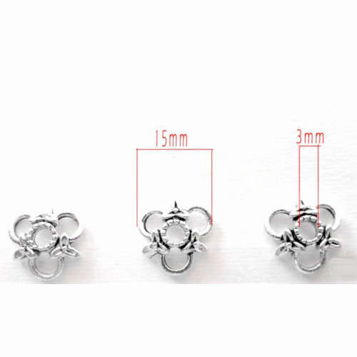 Bead Caps, Antique Silver 3 Petal Flower Fancy Bead Caps, 15mm (4Pcs)