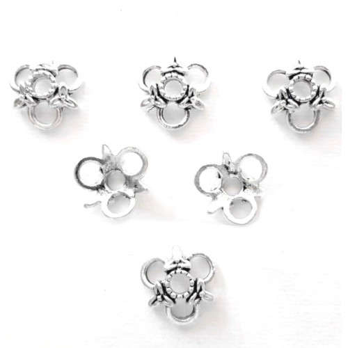 Bead Caps, Antique Silver 3 Petal Flower Fancy Bead Caps, 15mm (4Pcs)