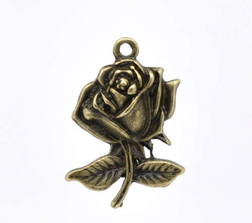 Charms, Antique Bronze Rose Flower Charms, 25mm (2Pcs)