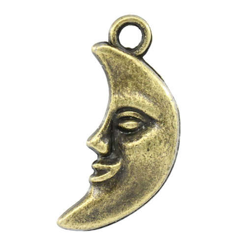 Charms, Antique Bronze Celestial Smiling Crescent Moon Charms, 19mm (Loose)