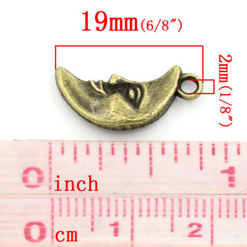 Charms, Antique Bronze Celestial Smiling Crescent Moon Charms, 19mm (Loose)
