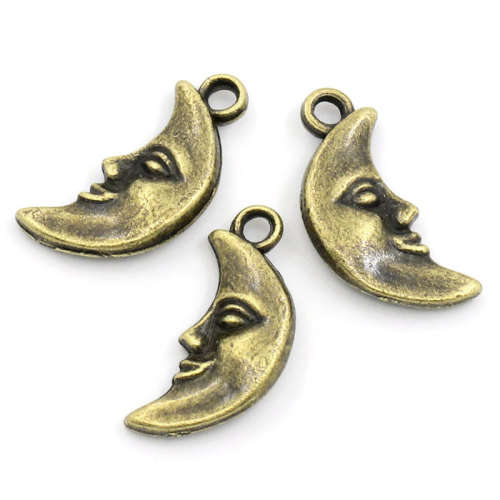 Charms, Antique Bronze Celestial Smiling Crescent Moon Charms, 19mm (Loose)