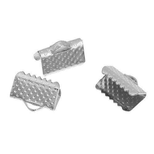 Crimp End Beads, Dull Silver Tone Textured Ribbon Pinch Crimp Cord Ends, 10mm (50Pcs)