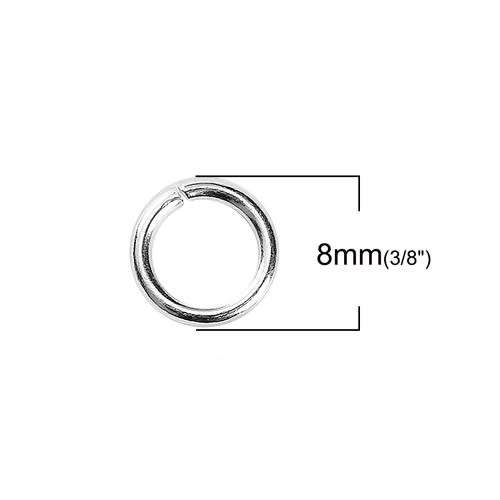 Jump Rings, Shiny Silver Round Open Jump Rings, 8mm (50Pcs)