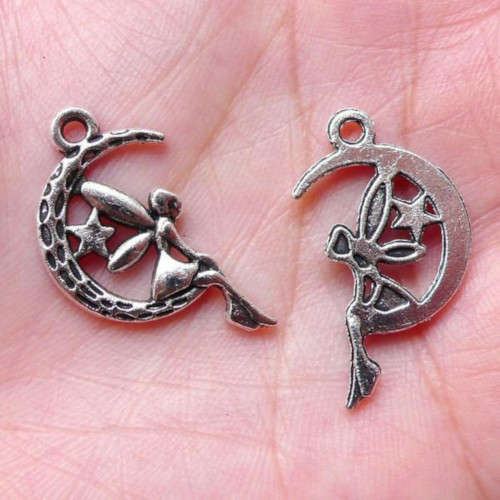 Charms,Tibetan Silver Charms, Fairy And Moon Fairy Tale Charms, 25mm (Loose)