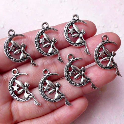 Charms,Tibetan Silver Charms, Fairy And Moon Fairy Tale Charms, 25mm (Loose)
