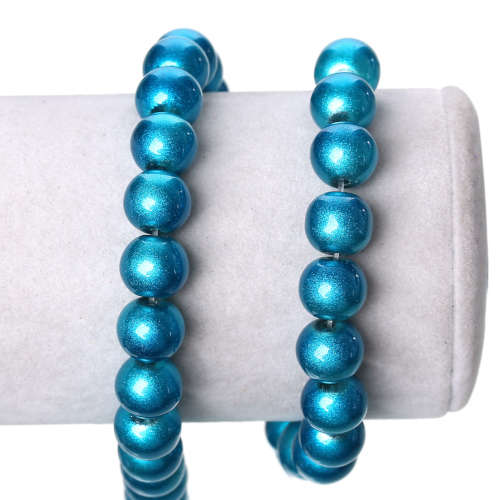 Beads, Glass Beads, Blue Pearlized Round, Pressed Glass Beads, 10mm (Loose)