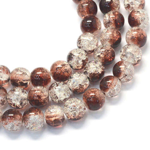 Beads, Glass Beads, Brown And Clear Crackle Glass Beads Round, 6mm (Loose)