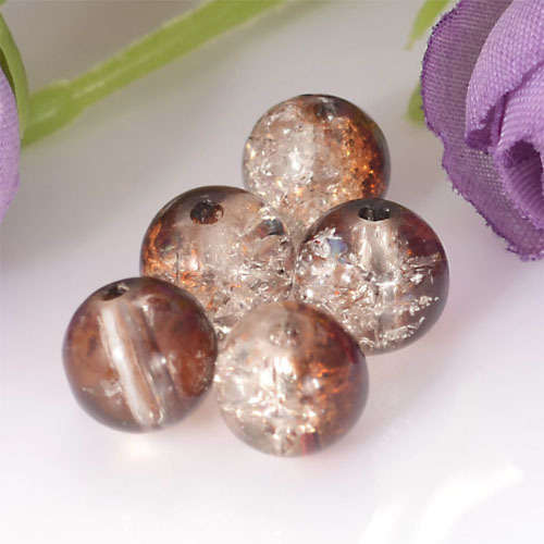 Beads, Glass Beads, Brown And Clear Crackle Glass Beads Round, 6mm (Loose)
