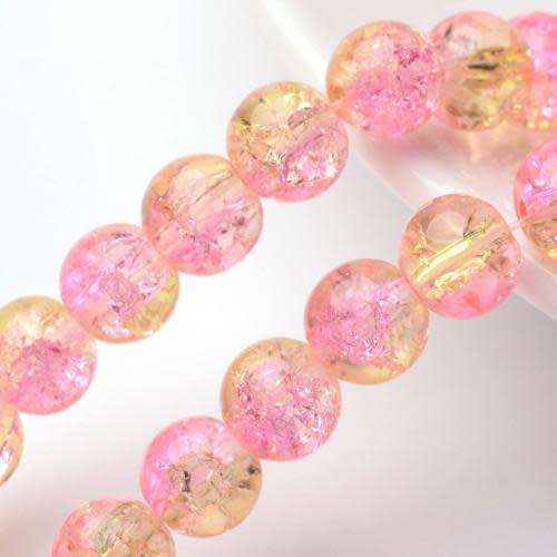 Beads, Glass Beads, Pink And Lime Green Crackle Glass Beads Round, 8mm (Loose)