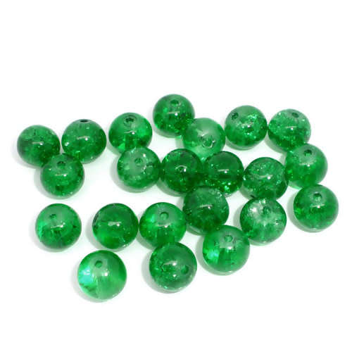 Beads, Glass Beads, Green Crackle Glass Beads Round, 8mm (Loose)