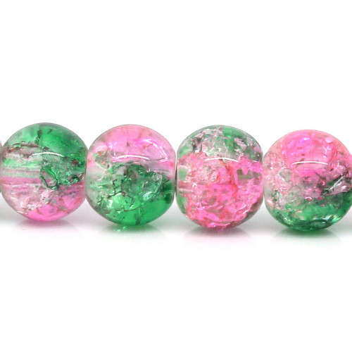 Beads, Glass Beads, Pink And Green Crackle Glass Beads Round, 8mm (Loose)