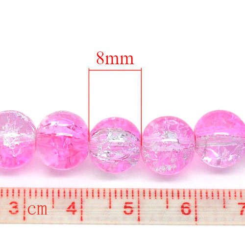 Beads, Glass Beads, Pink And Clear Crackle Glass Beads Round, 8mm (Loose)