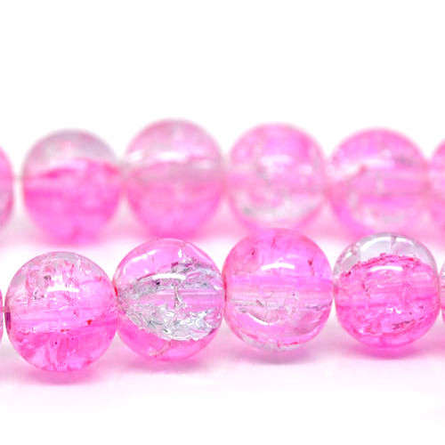 Beads, Glass Beads, Pink And Clear Crackle Glass Beads Round, 8mm (Loose)