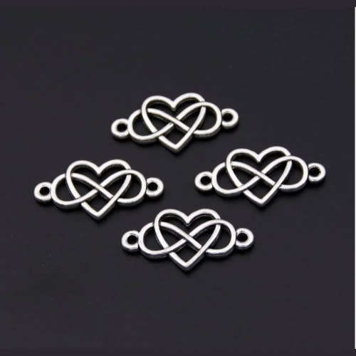 Charms, Shiny Silver Plated Charms, Infinity Symbol Heart Charms, 25mm (Loose)