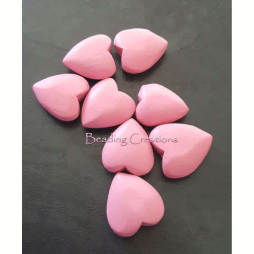 Beads, Natural Beads, Hole Through Rose Pink Wooden Heart Beads, 20mm (Loose)