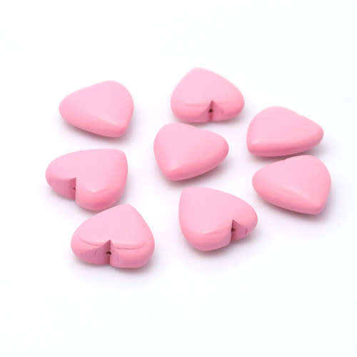 Beads, Natural Beads, Hole Through Rose Pink Wooden Heart Beads, 20mm (Loose)