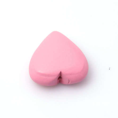 Beads, Natural Beads, Hole Through Rose Pink Wooden Heart Beads, 20mm (Loose)