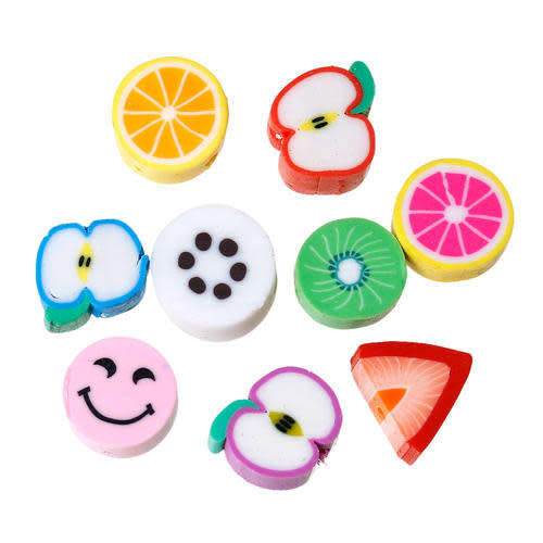 Beads, Polymer Clay Fruit Shaped Beads Mixed Colors, 9-11mm (Loose)