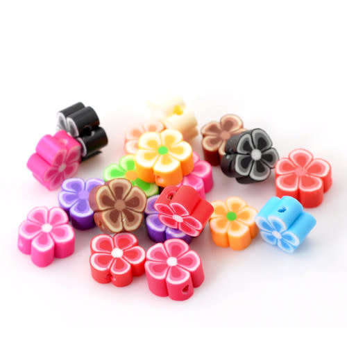 Beads, Polymer Clay Flower Beads Mixed Colors, 7-10mm (Loose)