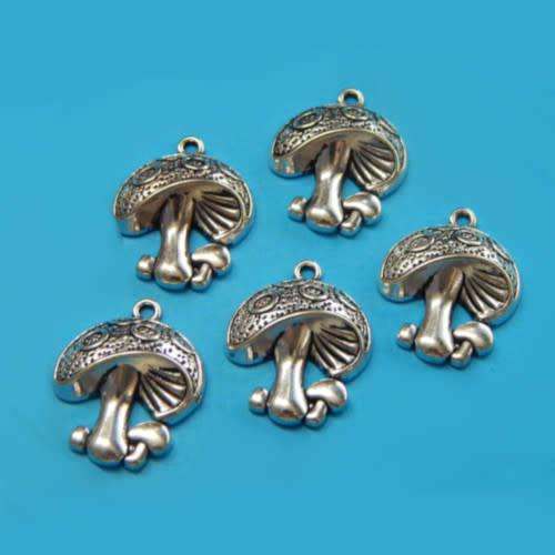 Charms, Metal Charms, Antique Silver Single Sided Mushroom Charms, 18mm (Loose)