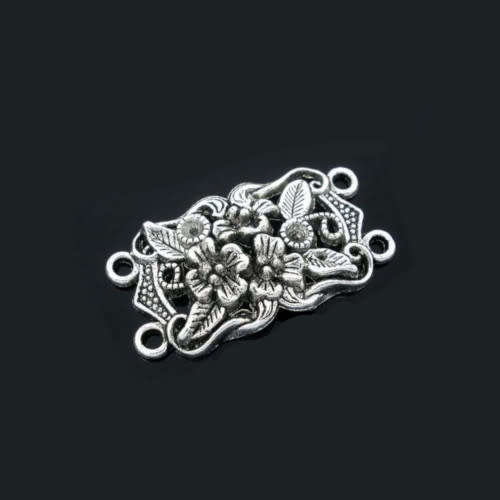 Connectors, Antique Silver 2/2 Loop Rectangle Floral Chaton Link Connectors, 36mm (Loose)
