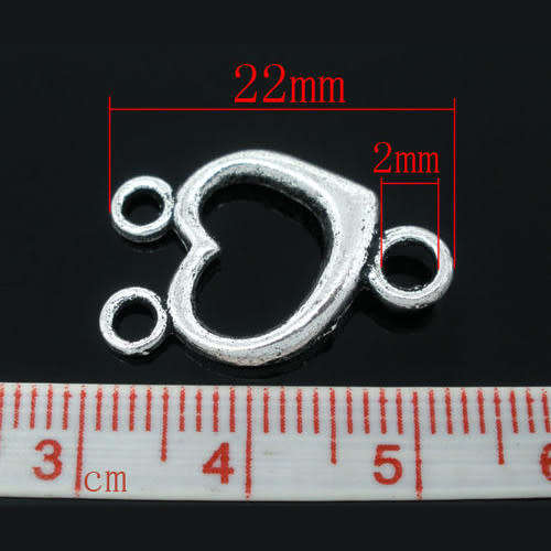 Connectors, Antique Silver Two Hole Cut Out Heart Link Connectors, 22mm (Loose)