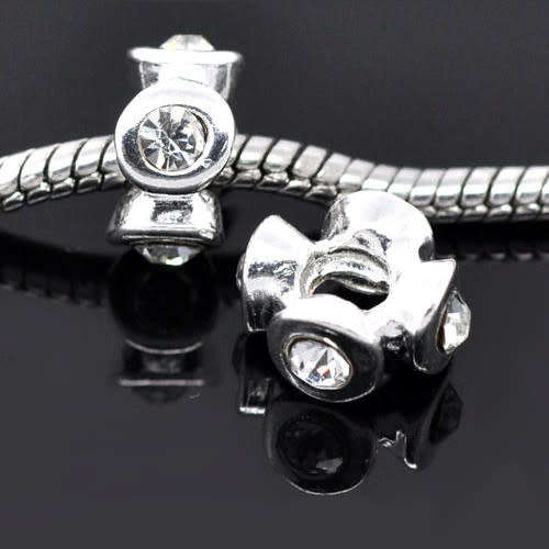 Beads, Stopper Beads, Metal Beads, Silver Crystal Rhinestone Screw On Stopper Beads, 12mm (Loose)