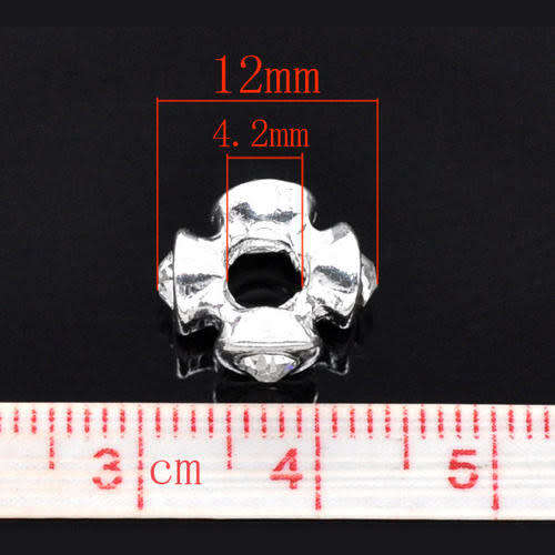 Beads, Stopper Beads, Metal Beads, Silver Crystal Rhinestone Screw On Stopper Beads, 12mm (Loose)