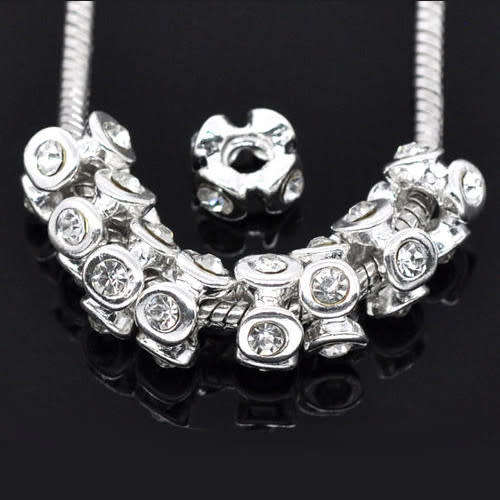 Beads, Stopper Beads, Metal Beads, Silver Crystal Rhinestone Screw On Stopper Beads, 12mm (Loose)