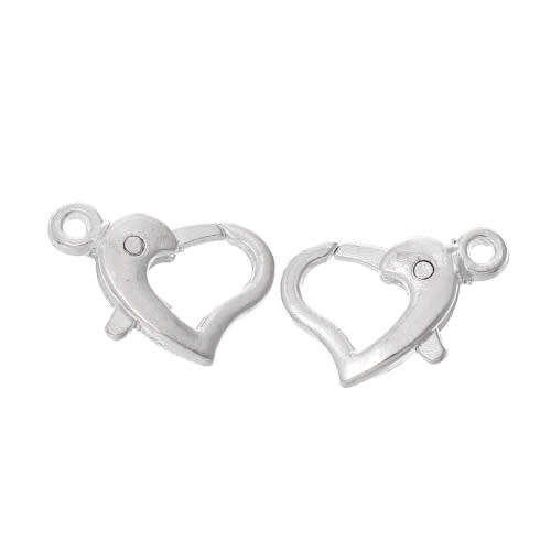 Clasps, Silver Plated Curved Heart Lobster Clasps, 14x9mm (Loose)