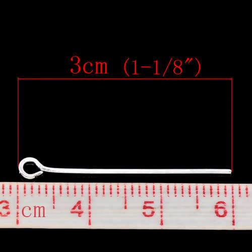 Eye Pins, Alloy Eye Pins, Shiny Silver Plated Eye Pins, 3cm (5Pcs)