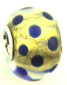 PANDORA STYLE 925 SILVER MURANO GLASS LAMPWORK BEADS - YELLOW WITH RAISED ROYAL BLUE BUMPS