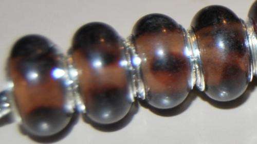 EUROPEAN STYLE - 925 SILVER CORE - MURANO GLASS BEADS - CLEAR BROWN WITH BLACK SPOTS