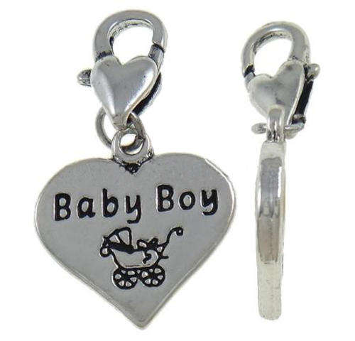 CHARMS/CHARM/BRACELET CHARMS/CLIP ON CHARM/SILVER PLATED CHARMS/HEART CHARM/BABY BOY CHARMS