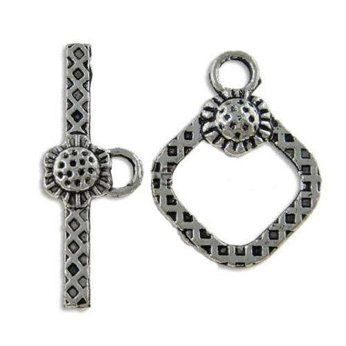 TOGGLE CLASP - RHOMBUS - SINGLE STRAND - ANTIQUE SILVER
