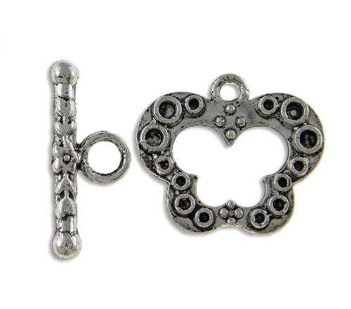 TOGGLE CLASPS - BUTTERFLY SHAPE - SINGLE STRAND - ANTIQUE SILVER