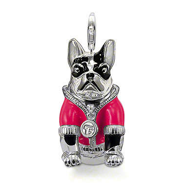 FRENCH BULLDOG PENDANT WITH LOBSTER CLASP - NEON PINK AND BLACK ENAMELED
