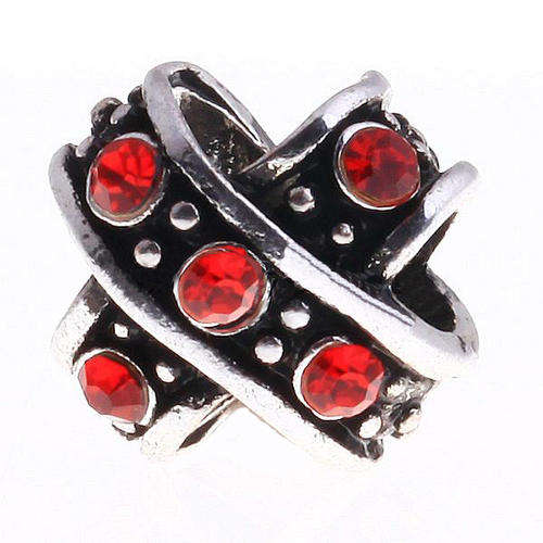 PANDORA STYLE CROSS SHAPED BEADS WITH RED RHINESTONES